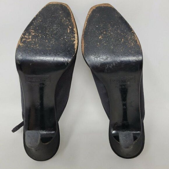 PETRA FIRENZE BLACK SATIN STRAPPY PEEP TOE ANKLE STRAP HEELS WOMENS SIZE 6 M - Picture 7 of 8